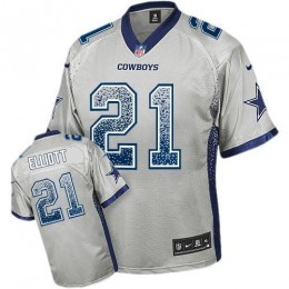 Cowboys #21 Ezekiel Elliott Grey Men's Stitched NFL Elite Drift Fashion Jersey