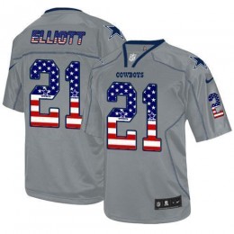 Cowboys #21 Ezekiel Elliott Lights Out Grey Men's Stitched NFL Elite USA Flag Fashion Jersey