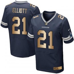 Cowboys #21 Ezekiel Elliott Navy Blue Team Color Men's Stitched NFL Elite Gold Jersey