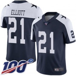 Cowboys #21 Ezekiel Elliott Navy Blue Thanksgiving Men's Stitched NFL 100th Season Vapor Throwback Limited Jersey