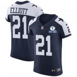 Cowboys #21 Ezekiel Elliott Navy Blue Thanksgiving Men's Stitched With Established In 1960 Patch NFL Vapor Untouchable Throwback Elite Jersey
