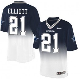 Cowboys #21 Ezekiel Elliott Navy Blue/White Men's Stitched NFL Elite Fadeaway Fashion Jersey