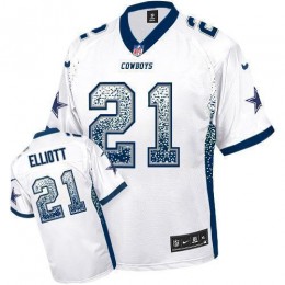 Cowboys #21 Ezekiel Elliott White Men's Stitched NFL Elite Drift Fashion Jersey