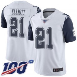 Cowboys #21 Ezekiel Elliott White Men's Stitched NFL Limited Rush 100th Season Jersey