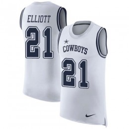 Cowboys #21 Ezekiel Elliott White Men's Stitched NFL Limited Rush Tank Top Jersey