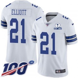 Cowboys #21 Ezekiel Elliott White Men's Stitched With Established In 1960 Patch NFL 100th Season Vapor Untouchable Limited Jersey