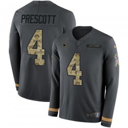 Cowboys #4 Dak Prescott Anthracite Salute To Service Men's Stitched NFL Limited Therma Long Sleeve Jersey