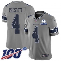 Cowboys #4 Dak Prescott Gray Men's Stitched With Established In 1960 Patch NFL Limited Inverted Legend 100th Season Jersey