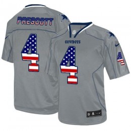 Cowboys #4 Dak Prescott Grey Men's Stitched NFL Elite USA Flag Fashion Jersey
