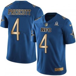 Cowboys #4 Dak Prescott Navy Men's Stitched NFL Limited Gold NFC 2017 Pro Bowl Jersey