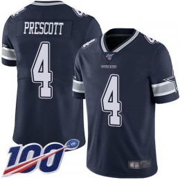 Cowboys #4 Dak Prescott Navy Blue Team Color Men's Stitched NFL 100th Season Vapor Limited Jersey