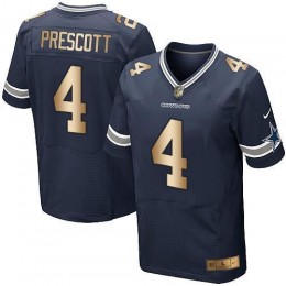 Cowboys #4 Dak Prescott Navy Blue Team Color Men's Stitched NFL Elite Gold Jersey