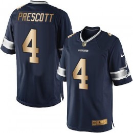 Cowboys #4 Dak Prescott Navy Blue Team Color Men's Stitched NFL Limited Gold Jersey