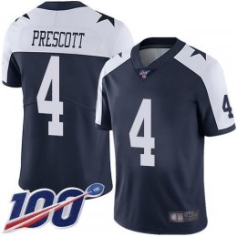 Cowboys #4 Dak Prescott Navy Blue Thanksgiving Men's Stitched NFL 100th Season Vapor Throwback Limited Jersey