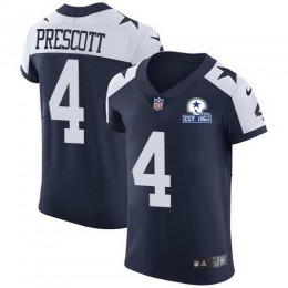 Cowboys #4 Dak Prescott Navy Blue Thanksgiving Men's Stitched With Established In 1960 Patch NFL Vapor Untouchable Throwback Elite Jersey