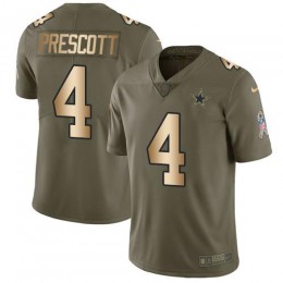 Cowboys #4 Dak Prescott Olive/Gold Men's Stitched NFL Limited 2017 Salute To Service Jersey
