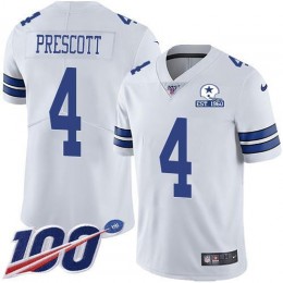 Cowboys #4 Dak Prescott White Men's Stitched With Established In 1960 Patch NFL 100th Season Vapor Untouchable Limited Jersey