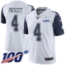 Cowboys #4 Dak Prescott White Men's Stitched With Established In 1960 Patch NFL Limited Rush 100th Season Jersey