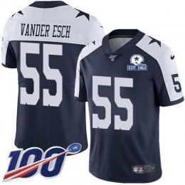 Cowboys #55 Leighton Vander Esch Navy Blue Thanksgiving Men's Stitched With Established In 1960 Patch NFL 100th Season Vapor Untouchable Limited Throw