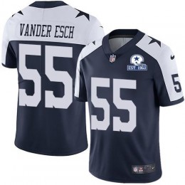 Cowboys #55 Leighton Vander Esch Navy Blue Thanksgiving Men's Stitched With Established In 1960 Patch NFL Vapor Untouchable Limited Throwback Jersey
