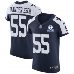 Cowboys #55 Leighton Vander Esch Navy Blue Thanksgiving Men's Stitched With Established In 1960 Patch NFL Vapor Untouchable Throwback Elite Jersey