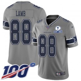 Cowboys #88 CeeDee Lamb Gray Men's Stitched With Established In 1960 Patch NFL Limited Inverted Legend 100th Season Jersey