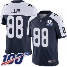 Cowboys #88 CeeDee Lamb Navy Blue Thanksgiving Men's Stitched With Established In 1960 Patch NFL 100th Season Vapor Untouchable Limited Throwback Jers