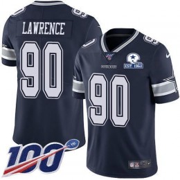 Cowboys #90 DeMarcus Lawrence Navy Blue Team Color Men's Stitched With Established In 1960 Patch NFL 100th Season Vapor Untouchable Limited Jersey