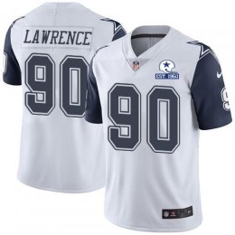 Cowboys #90 DeMarcus Lawrence White Men's Stitched With Established In 1960 Patch NFL Limited Rush Jersey