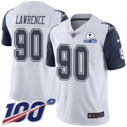 Cowboys #90 DeMarcus Lawrence White Men's Stitched With Established In 1960 Patch NFL Limited Rush 100th Season Jersey