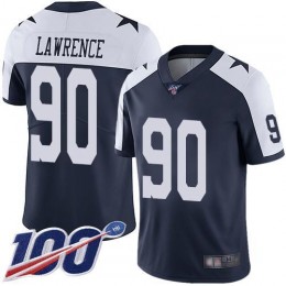Cowboys #90 Demarcus Lawrence Navy Blue Thanksgiving Men's Stitched NFL 100th Season Vapor Throwback Limited Jersey