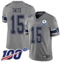 Dallas Cowboys #15 Devin Smith Gray Men's Stitched With Established In 1960 Patch NFL Limited Inverted Legend 100th Season Jersey