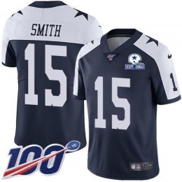 Dallas Cowboys #15 Devin Smith Navy Blue Thanksgiving Men's Stitched With Established In 1960 Patch NFL 100th Season Vapor Untouchable Limited Throwba