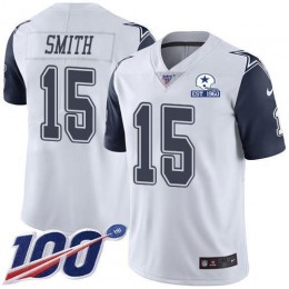 Dallas Cowboys #15 Devin Smith White Men's Stitched With Established In 1960 Patch NFL Limited Rush 100th Season Jersey