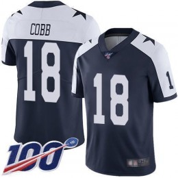 Dallas Cowboys #18 Randall Cobb Navy Blue Thanksgiving Men's Stitched NFL 100th Season Vapor Throwback Limited Jersey