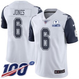 Dallas Cowboys #6 Chris Jones White Men's Stitched With Established In 1960 Patch NFL Limited Rush 100th Season Jersey