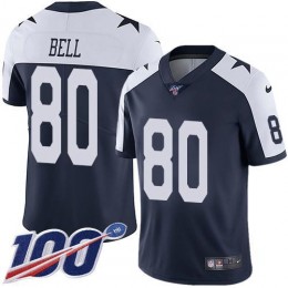 Dallas Cowboys #80 Blake Bell Navy Blue Thanksgiving Men's Stitched NFL 100th Season Vapor Throwback Limited Jersey
