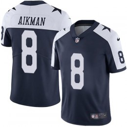 Dallas Cowboys #8 Troy Aikman Navy Blue Thanksgiving Men's Stitched NFL Vapor Untouchable Limited Throwback Jersey