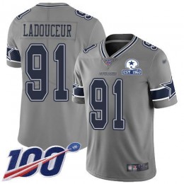Dallas Cowboys #91 L.P. Ladouceur Gray Men's Stitched With Established In 1960 Patch NFL Limited Inverted Legend 100th Season Jersey