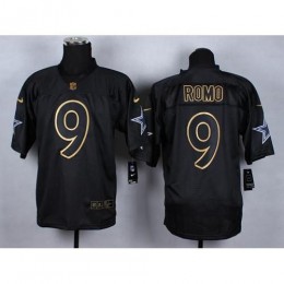 Dallas Cowboys #9 Tony Romo Black Men's Stitched NFL Elite Gold No. Fashion Jersey