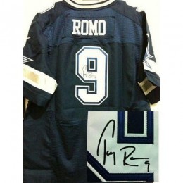Dallas Cowboys #9 Tony Romo Navy Blue Team Color Men's Stitched NFL Elite Autographed Jersey