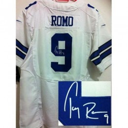 Dallas Cowboys #9 Tony Romo White Men's Stitched NFL Elite Autographed Jersey