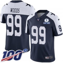 Dallas Cowboys #99 Antwaun Woods Navy Blue Thanksgiving Men's Stitched With Established In 1960 Patch NFL 100th Season Vapor Untouchable Limited Throw