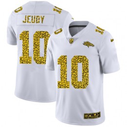 Denver Broncos #10 Jerry Jeudy Men's Flocked Leopard Print Vapor Limited NFL Jersey White