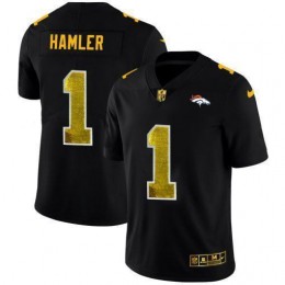 Denver Broncos #1 KJ Hamler Men's Black Golden Sequin Vapor Limited NFL Jersey