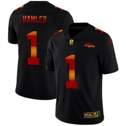 Denver Broncos #1 KJ Hamler Men's Black Red Orange Stripe Vapor Limited NFL Jersey