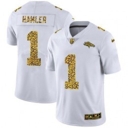 Denver Broncos #1 KJ Hamler Men's Flocked Leopard Print Vapor Limited NFL Jersey White