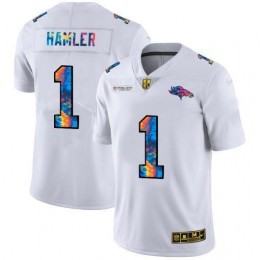 Denver Broncos #1 KJ Hamler Men's White Multi-Color 2020 NFL Crucial Catch Limited NFL Jersey