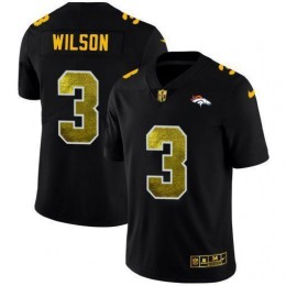 Denver Broncos #3 Russell Wilson Men's Black Golden Sequin Vapor Limited NFL Jersey