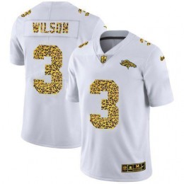 Denver Broncos #3 Russell Wilson Men's Flocked Leopard Print Vapor Limited NFL Jersey White